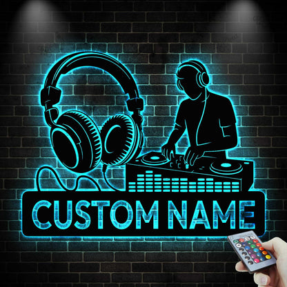 Custom DJ Metal Sign with Led light, Personalized DJ Name Sign, DJ Wall Art, Music Room Decor, Gift for Music Lovers