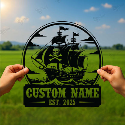 Custom Pirate Ship Metal Sign With LED Light, Pirate Ship Wall Art, Pirate Ship Name Sign, Beach House Sign, Pirate Ship Lover Gift