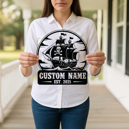 Custom Pirate Ship Metal Sign With LED Light, Pirate Ship Wall Art, Pirate Ship Name Sign, Beach House Sign, Pirate Ship Lover Gift