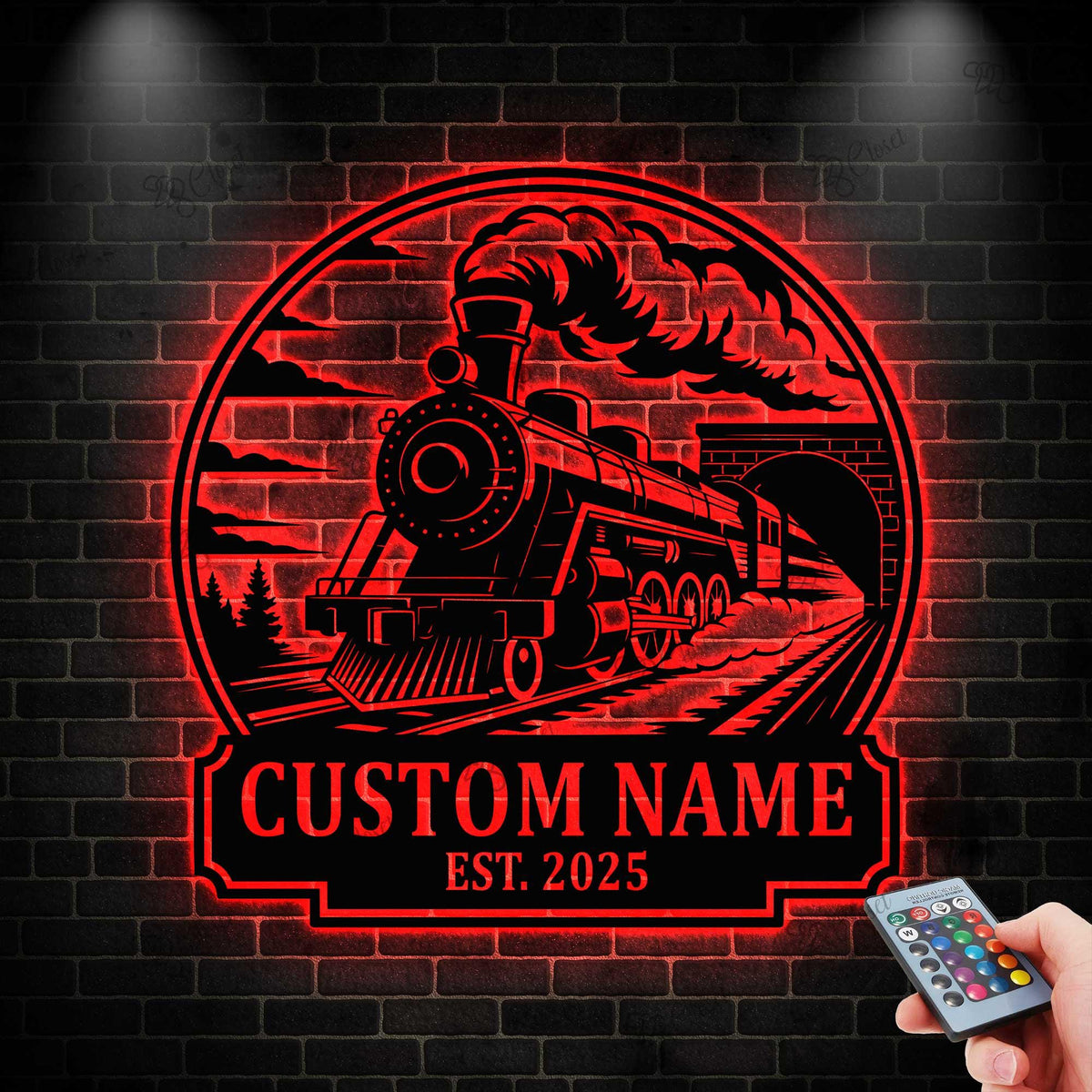 Custom Train Metal Sign with Led light, Metal Train Art Sign, Railroad Metal Wall Sign, Steam Engine Train Sign, Train Driver Name Sign