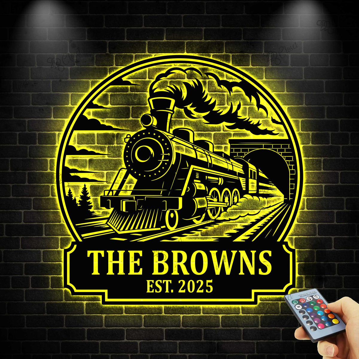 Custom Train Metal Sign with Led light, Metal Train Art Sign, Railroad Metal Wall Sign, Steam Engine Train Sign, Train Driver Name Sign