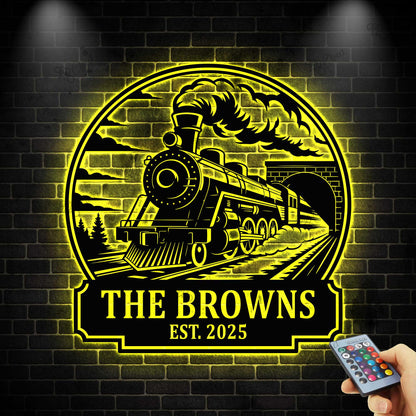 Custom Train Metal Sign with Led light, Metal Train Art Sign, Railroad Metal Wall Sign, Steam Engine Train Sign, Train Driver Name Sign