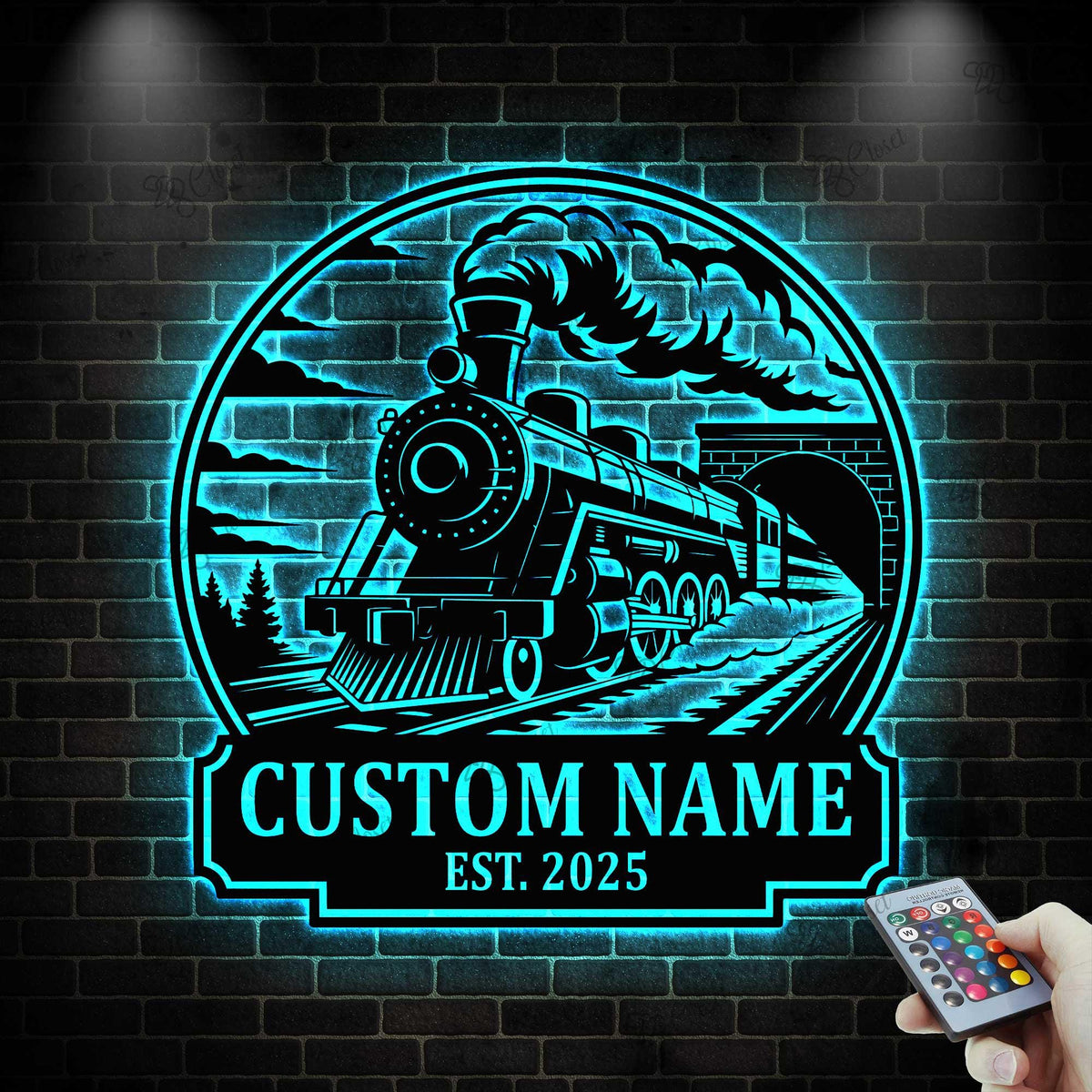 Custom Train Metal Sign with Led light, Metal Train Art Sign, Railroad Metal Wall Sign, Steam Engine Train Sign, Train Driver Name Sign