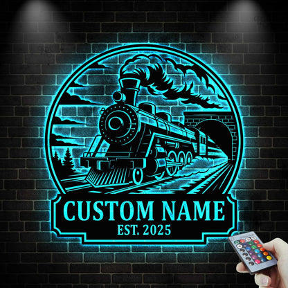 Custom Train Metal Sign with Led light, Metal Train Art Sign, Railroad Metal Wall Sign, Steam Engine Train Sign, Train Driver Name Sign