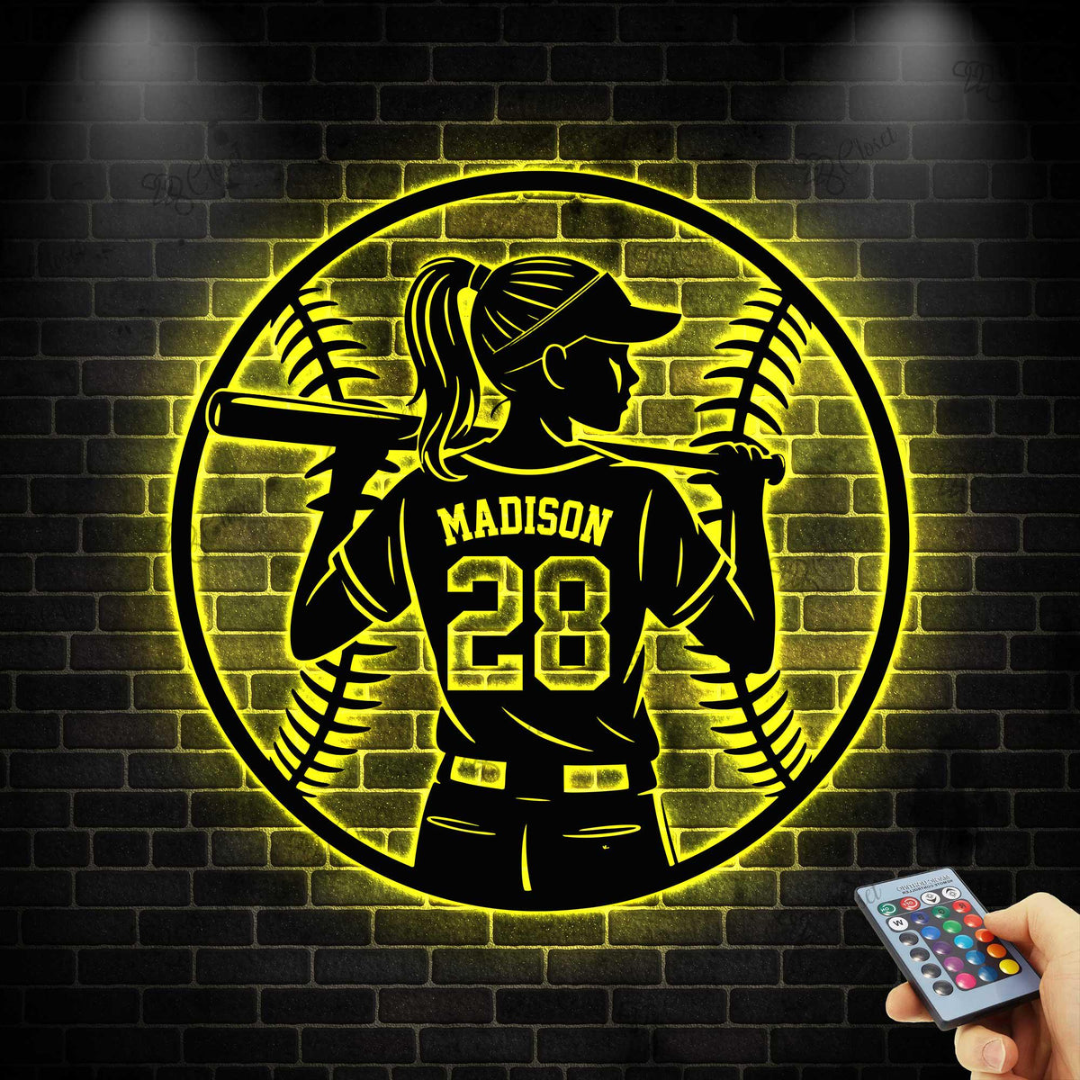 Personalized Softball Player Sign LED Lights, Baseball Metal Sign, Softball Wall Decor, Gift for Daughter,  Baseball Softball Name Sign