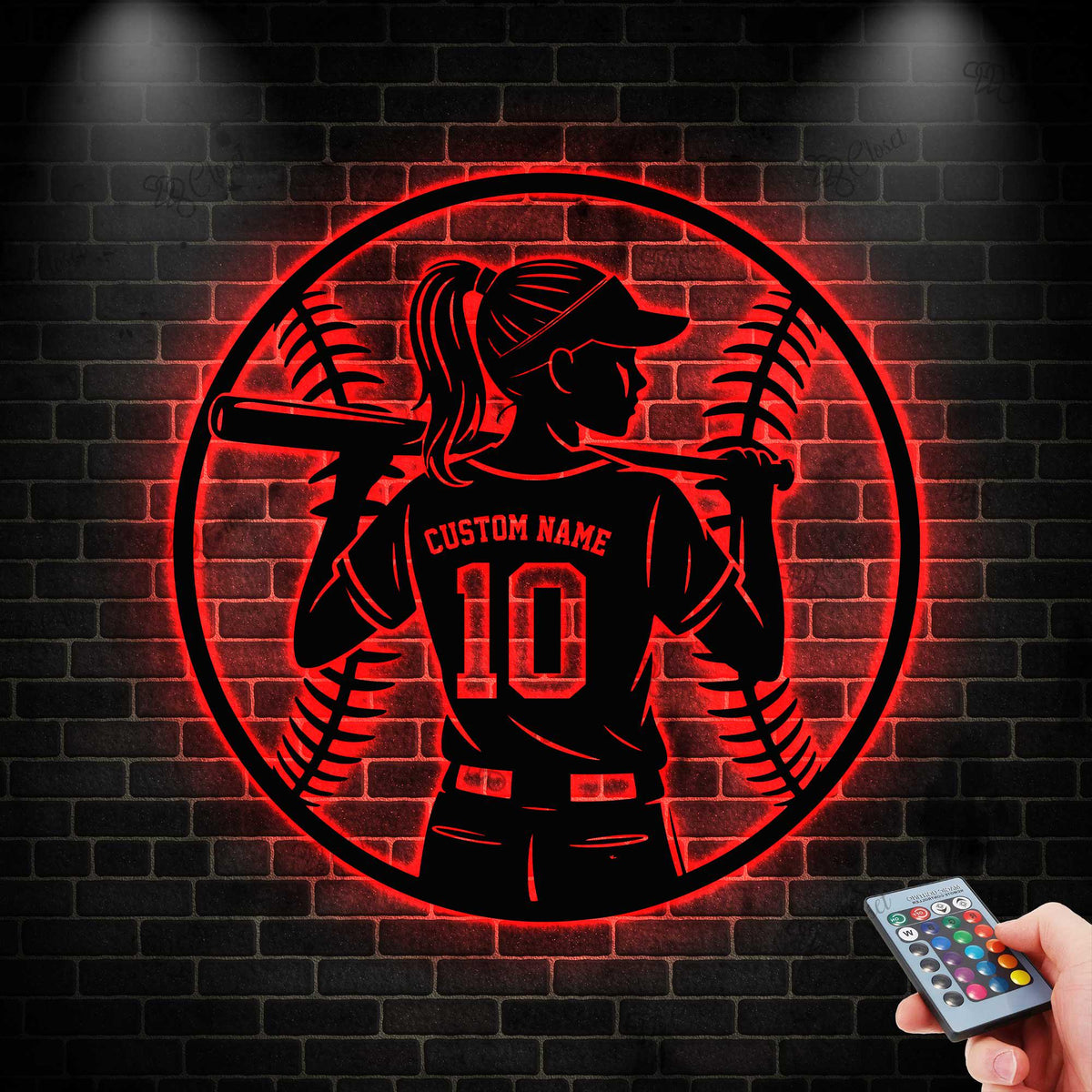 Personalized Softball Player Sign LED Lights, Baseball Metal Sign, Softball Wall Decor, Gift for Daughter,  Baseball Softball Name Sign