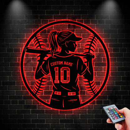 Personalized Softball Player Sign LED Lights, Baseball Metal Sign, Softball Wall Decor, Gift for Daughter,  Baseball Softball Name Sign
