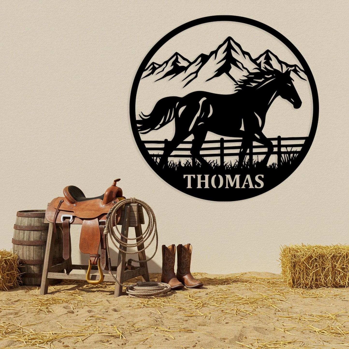 Custom Horse Family Metal Sign, Personalized Farm Sign, Running Horse Round Wall Decor, Family Ranch Sign, Unique Gift for Horse Lovers