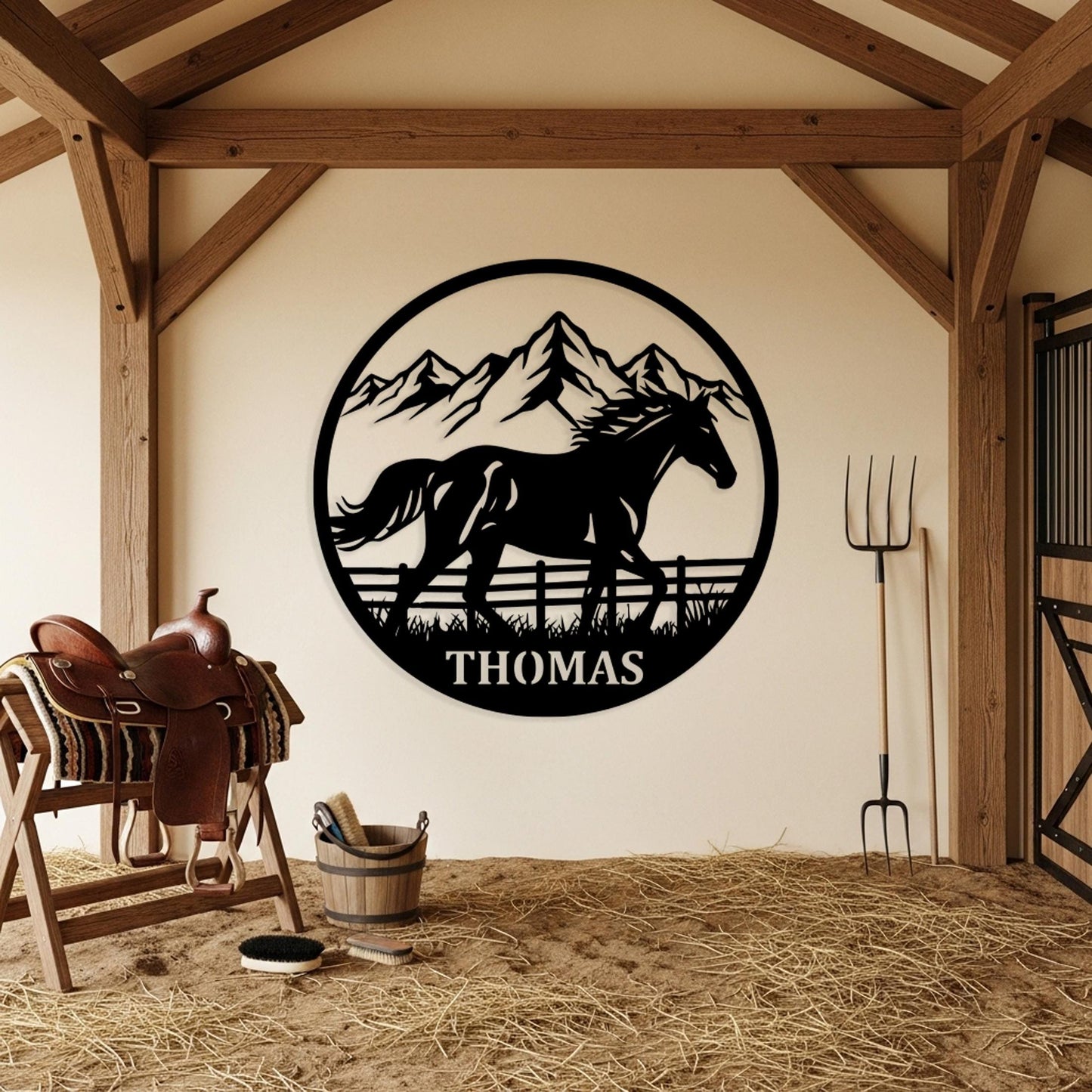 Custom Horse Family Metal Sign, Personalized Farm Sign, Running Horse Round Wall Decor, Family Ranch Sign, Unique Gift for Horse Lovers