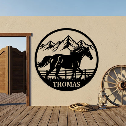 Custom Horse Family Metal Sign, Personalized Farm Sign, Running Horse Round Wall Decor, Family Ranch Sign, Unique Gift for Horse Lovers