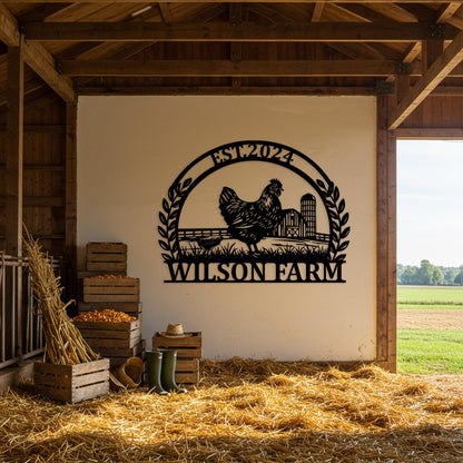 Custom Chicken Farm Sign, Personalized Farmhouse Metal Sign, Outdoor Barn Wall Art, Country Chicken Decor, Rustic Gifts for Farmers