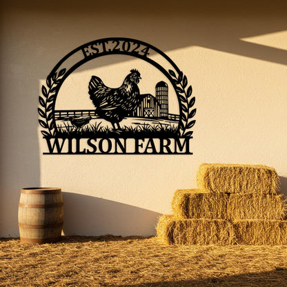 Custom Chicken Farm Sign, Personalized Farmhouse Metal Sign, Outdoor Barn Wall Art, Country Chicken Decor, Rustic Gifts for Farmers