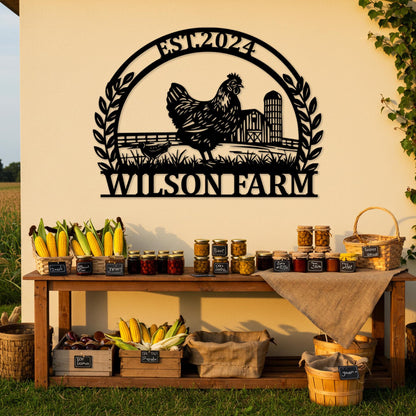 Custom Chicken Farm Sign, Personalized Farmhouse Metal Sign, Outdoor Barn Wall Art, Country Chicken Decor, Rustic Gifts for Farmers