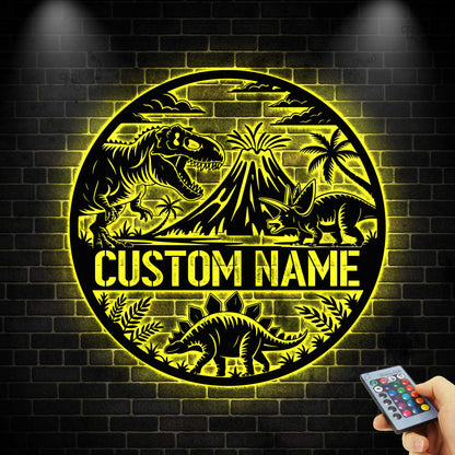 Custom Dinosaur Metal Wall Art LED Light, Personalized Dino Name Sign,Dinosaur Decor,Dinosaur Room Decor for Boys, Christmas Birthday Gift
