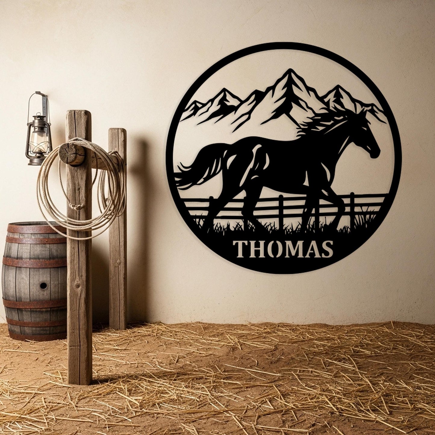 Custom Horse Family Metal Sign, Personalized Farm Sign, Running Horse Round Wall Decor, Family Ranch Sign, Unique Gift for Horse Lovers
