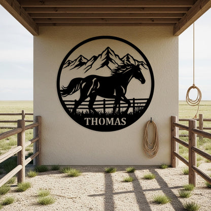 Custom Horse Family Metal Sign, Personalized Farm Sign, Running Horse Round Wall Decor, Family Ranch Sign, Unique Gift for Horse Lovers