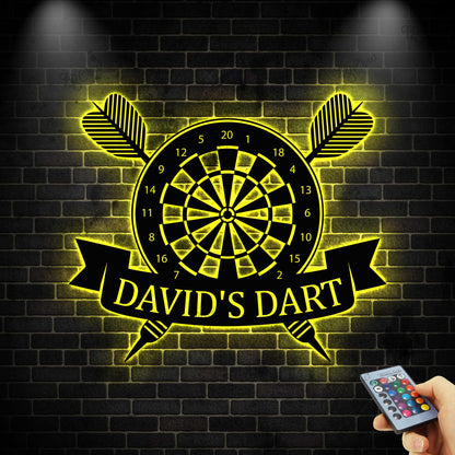 Personalized Darts Monogram Metal Wall with LED Lights, Custom Dart Metal Sign,Dart Player Name Sign, Darts Lover Home Decoration, Xmas Gift