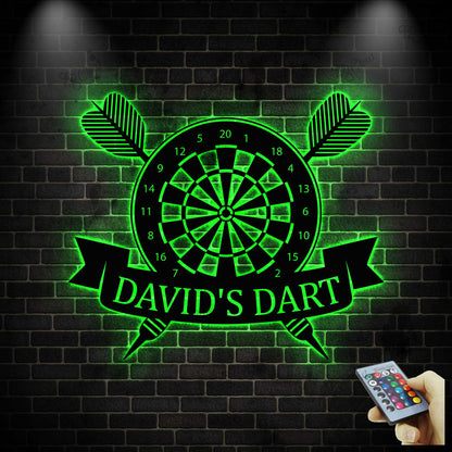Personalized Darts Monogram Metal Wall with LED Lights, Custom Dart Metal Sign,Dart Player Name Sign, Darts Lover Home Decoration, Xmas Gift