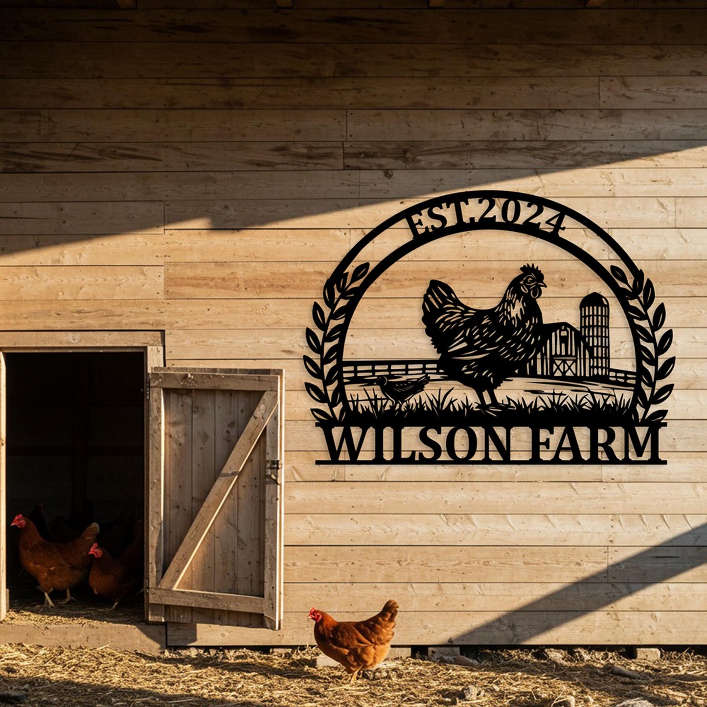 Custom Chicken Farm Sign, Personalized Farmhouse Metal Sign, Outdoor Barn Wall Art, Country Chicken Decor, Rustic Gifts for Farmers