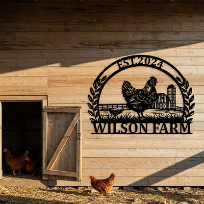 Custom Chicken Farm Sign, Personalized Farmhouse Metal Sign, Outdoor Barn Wall Art, Country Chicken Decor, Rustic Gifts for Farmers