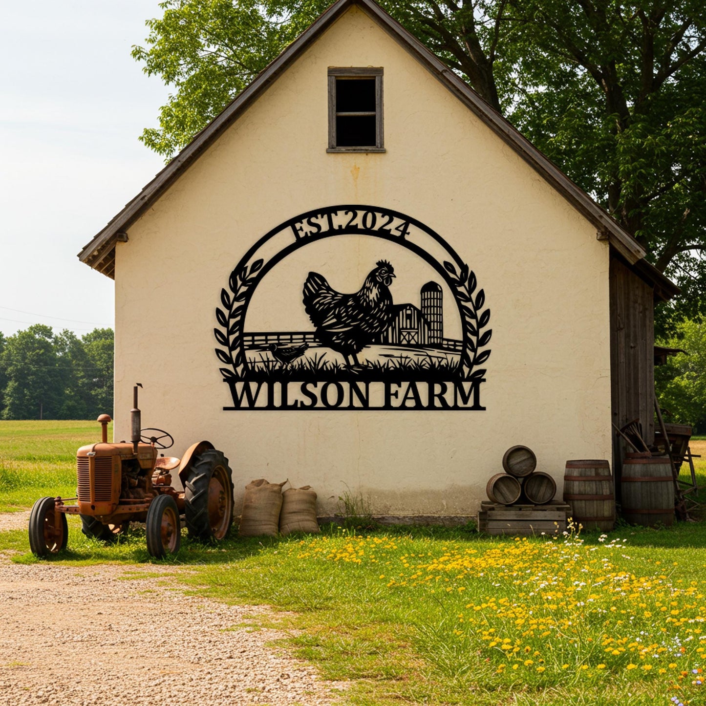 Custom Chicken Farm Sign, Personalized Farmhouse Metal Sign, Outdoor Barn Wall Art, Country Chicken Decor, Rustic Gifts for Farmers