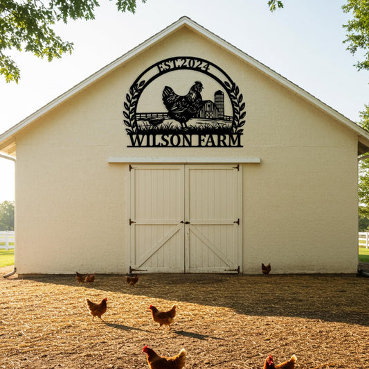 Custom Chicken Farm Sign, Personalized Farmhouse Metal Sign, Outdoor Barn Wall Art, Country Chicken Decor, Rustic Gifts for Farmers