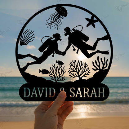 Personalized Scuba Diver Name Sign, Custom Scuba Diving Metal Wall Art With LED Light, Scuba Diving Decor, Gift For Scuba Driver