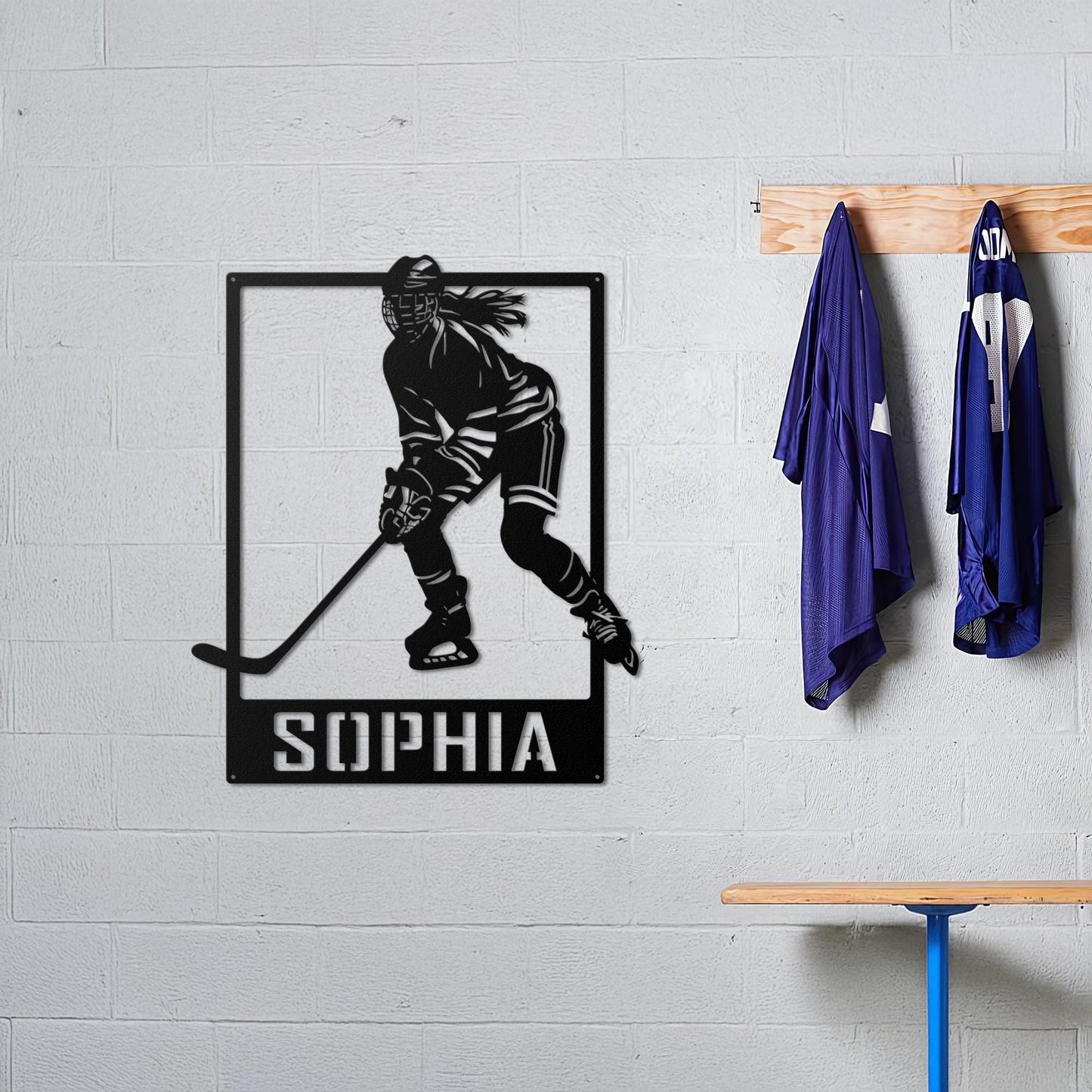 Custom Hockey Player Metal Sign - Personalized Wall Art with Name, Sports Room Decor, Gift for Girls Who Play Hockey or Team Athletes