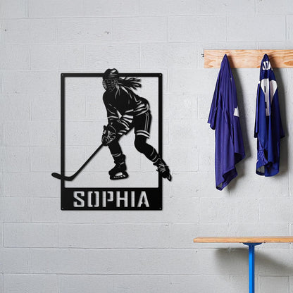 Custom Hockey Player Metal Sign - Personalized Wall Art with Name, Sports Room Decor, Gift for Girls Who Play Hockey or Team Athletes