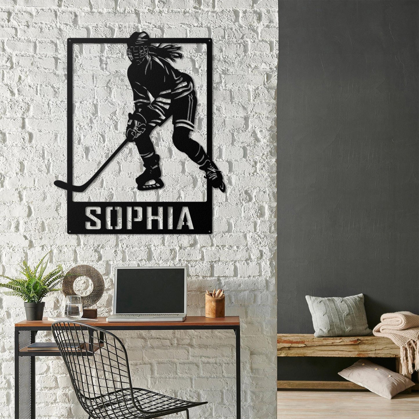 Custom Hockey Player Metal Sign - Personalized Wall Art with Name, Sports Room Decor, Gift for Girls Who Play Hockey or Team Athletes