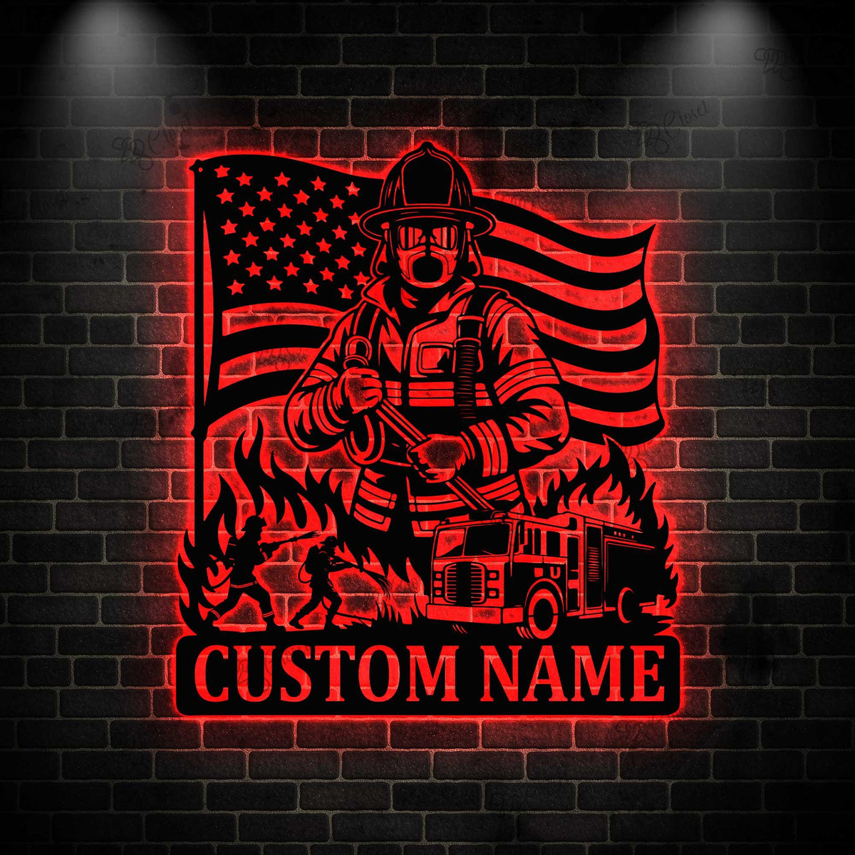 Personalized Firefighter Metal Sign LED light, Fireman Metal Sign, FireFighter Home Decor, Firefighter Wall Art, Fire Department Decor