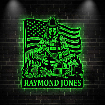 Personalized Firefighter Metal Sign LED light, Fireman Metal Sign, FireFighter Home Decor, Firefighter Wall Art, Fire Department Decor