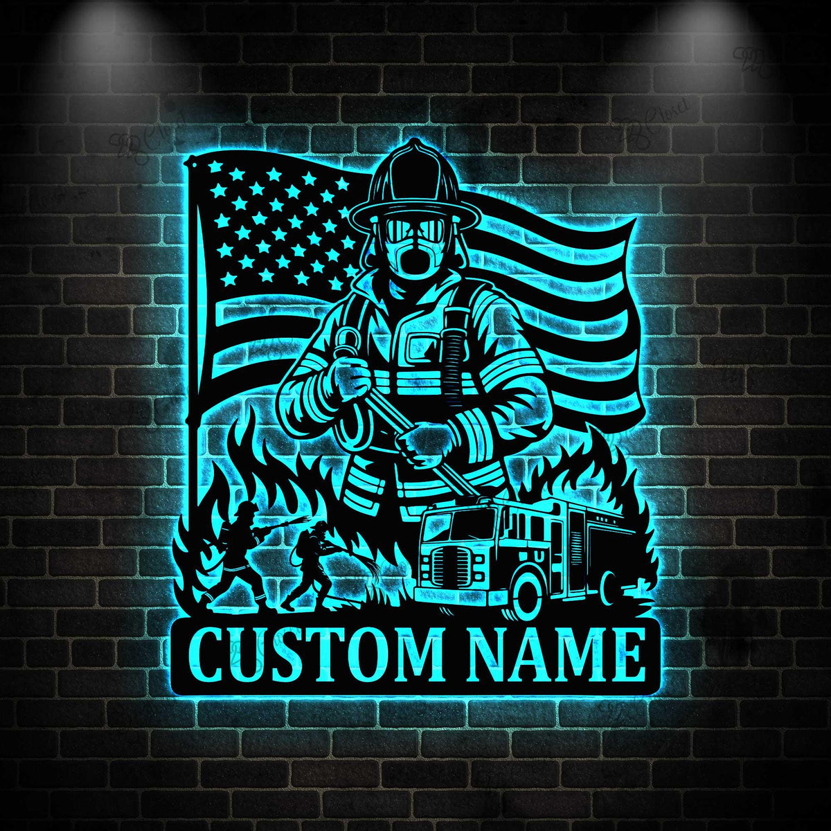 Personalized Firefighter Metal Sign LED light, Fireman Metal Sign, FireFighter Home Decor, Firefighter Wall Art, Fire Department Decor