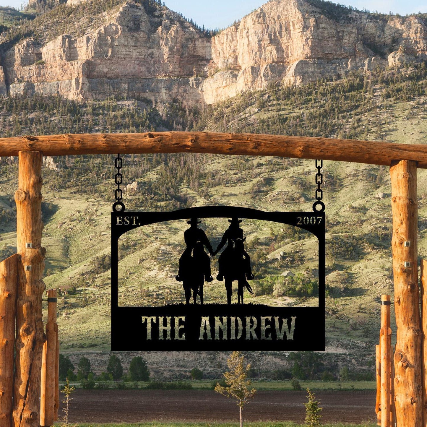 Personalized Farm Entrance Metal Sign, Cowboy Lover Gift, Customized Barn Gate Cowboy Sign, Farmhouse Gift, Farm Name Sign, Ranch Gate Decor