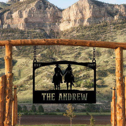 Personalized Farm Entrance Metal Sign, Cowboy Lover Gift, Customized Barn Gate Cowboy Sign, Farmhouse Gift, Farm Name Sign, Ranch Gate Decor