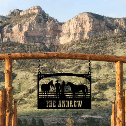 Personalized Metal Farmhouse Entrance Sign, Custom Cowboy Ranch Sign, Farmhouse Gift, Cowboy Lover Gift, Family Name Sign, Barn Gate Sign