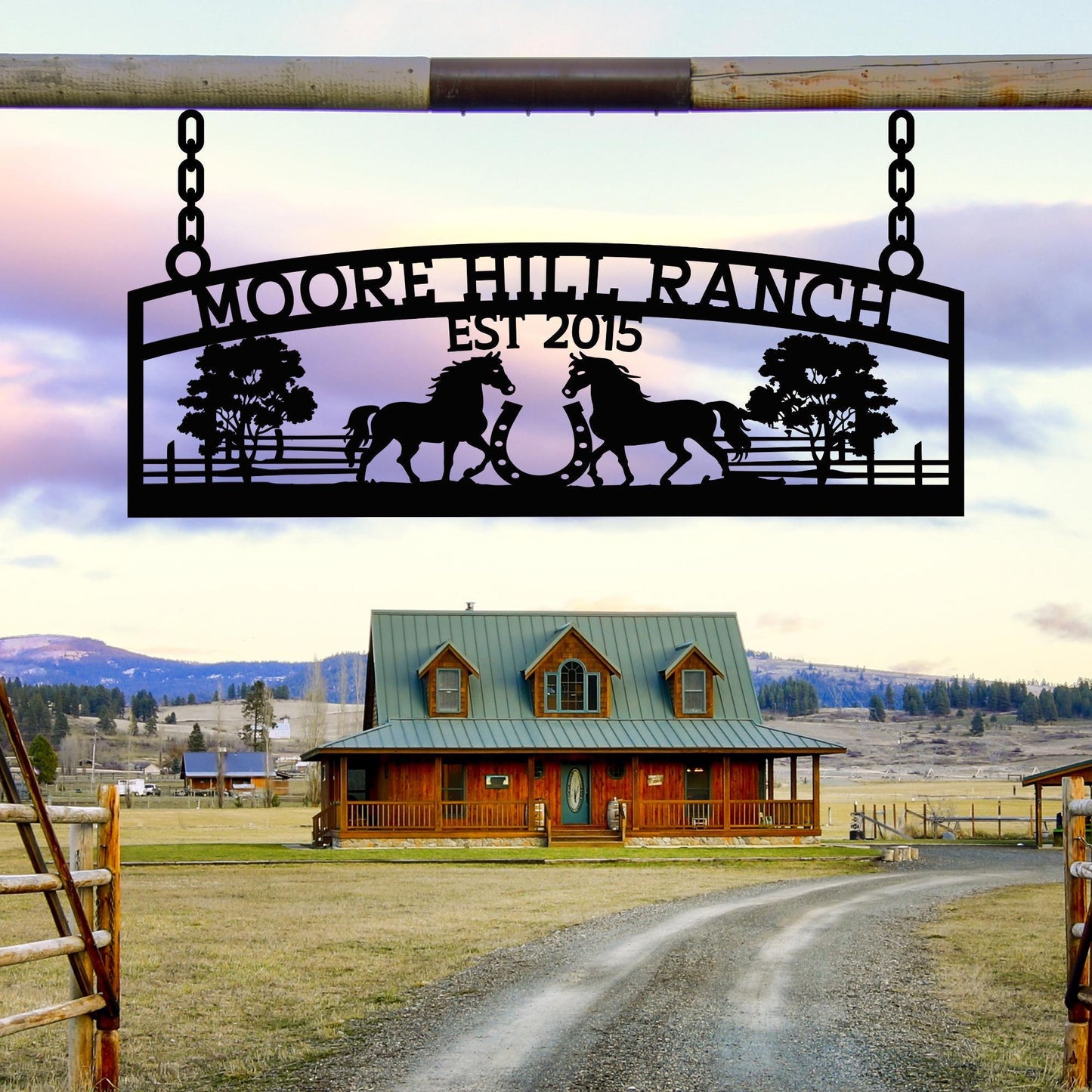 Metal Farm Ranch Sign with Horse Decor, Personalized Country Home Gift, Farmhouse Outdoor Decor, Custom Barn Farm Decor, Ranch Lover Gift