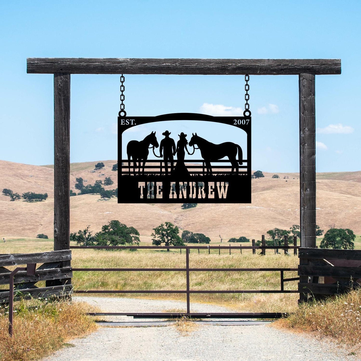 Personalized Metal Farmhouse Entrance Sign, Custom Cowboy Ranch Sign, Farmhouse Gift, Cowboy Lover Gift, Family Name Sign, Barn Gate Sign