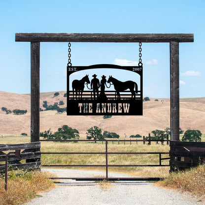 Personalized Metal Farmhouse Entrance Sign, Custom Cowboy Ranch Sign, Farmhouse Gift, Cowboy Lover Gift, Family Name Sign, Barn Gate Sign