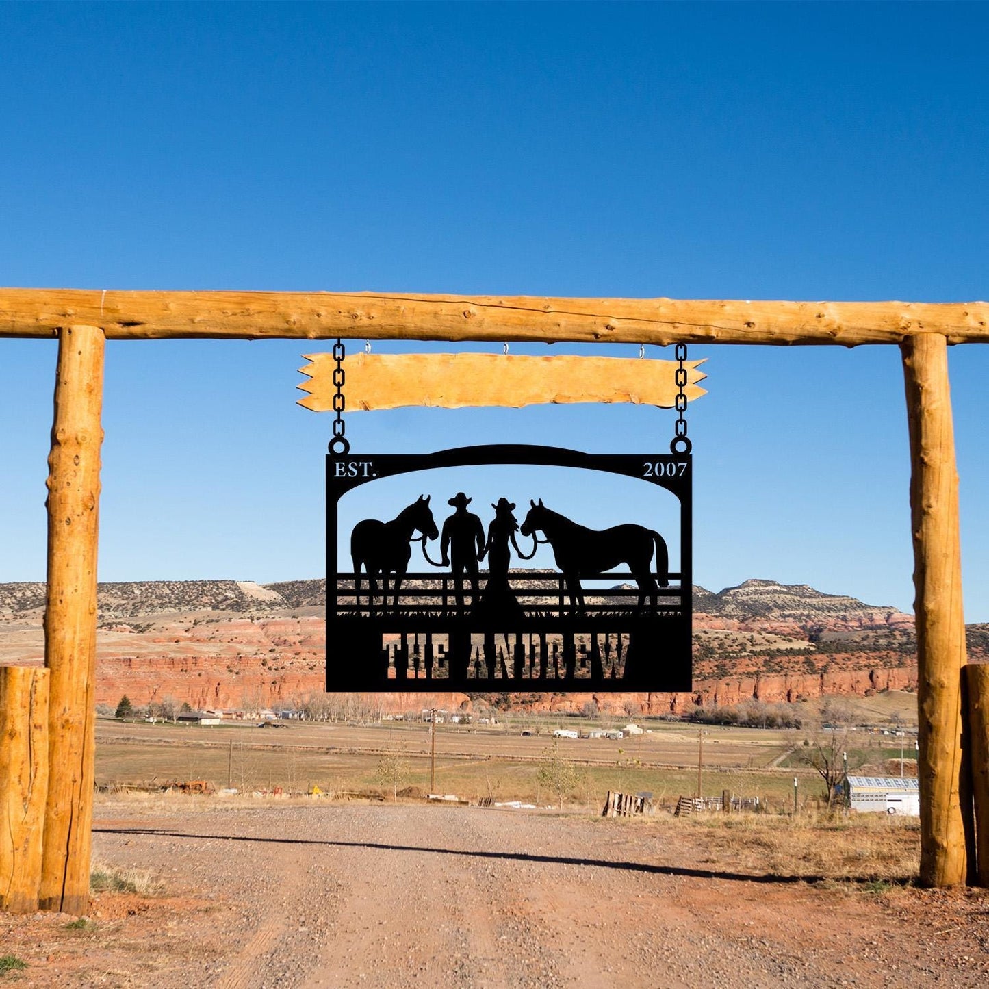 Personalized Metal Farmhouse Entrance Sign, Custom Cowboy Ranch Sign, Farmhouse Gift, Cowboy Lover Gift, Family Name Sign, Barn Gate Sign
