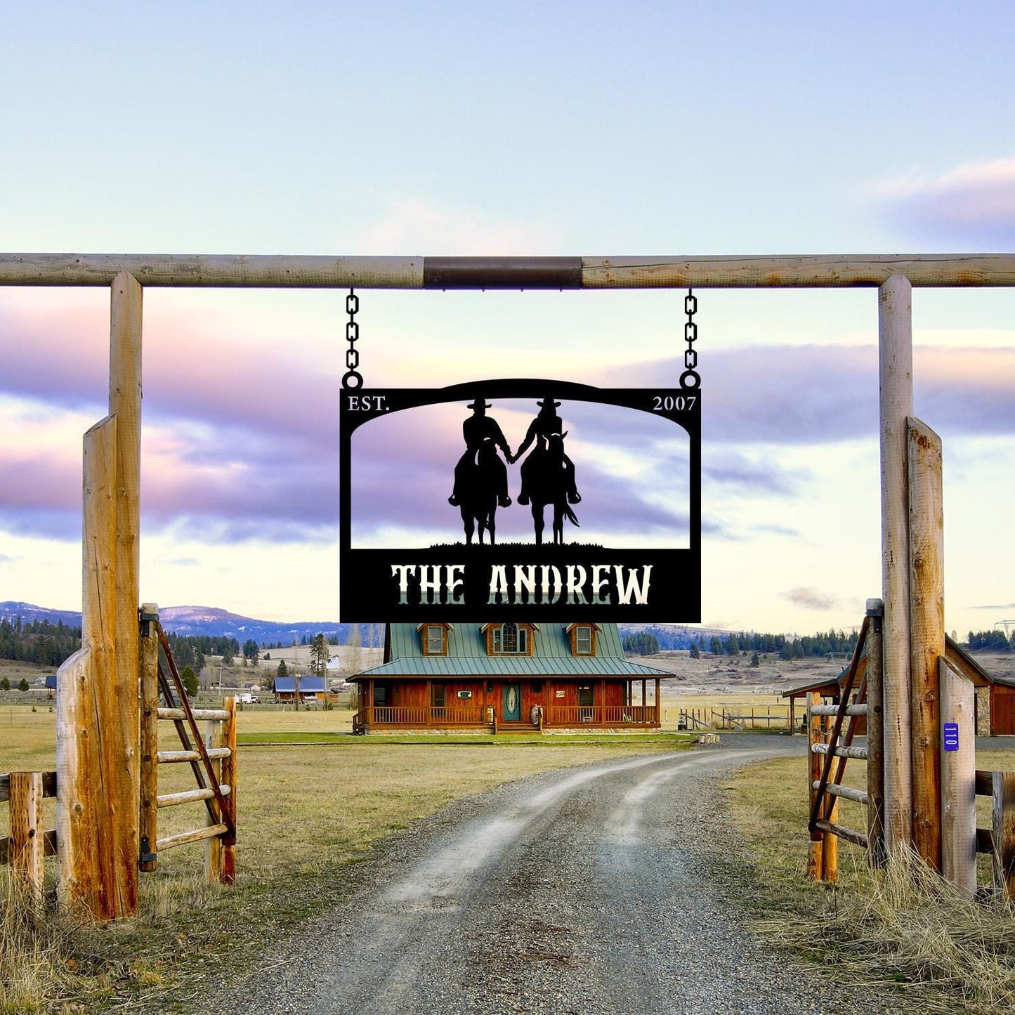 Personalized Farm Entrance Metal Sign, Cowboy Lover Gift, Customized Barn Gate Cowboy Sign, Farmhouse Gift, Farm Name Sign, Ranch Gate Decor
