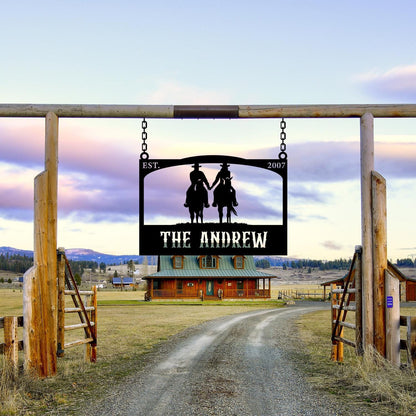 Personalized Farm Entrance Metal Sign, Cowboy Lover Gift, Customized Barn Gate Cowboy Sign, Farmhouse Gift, Farm Name Sign, Ranch Gate Decor
