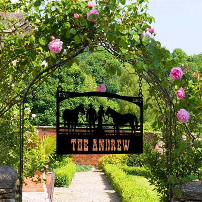 Personalized Metal Farmhouse Entrance Sign, Custom Cowboy Ranch Sign, Farmhouse Gift, Cowboy Lover Gift, Family Name Sign, Barn Gate Sign