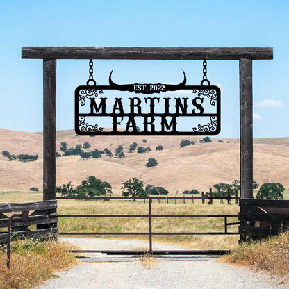Personalized Metal Farm Name Deer Horn Sign, Custom Farmhouse Gift, Customized Farm Sign, Ranch Metal Sign, Farm Owner Gift, Ranch Entryway