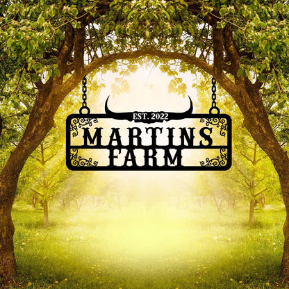 Personalized Metal Farm Name Deer Horn Sign, Custom Farmhouse Gift, Customized Farm Sign, Ranch Metal Sign, Farm Owner Gift, Ranch Entryway
