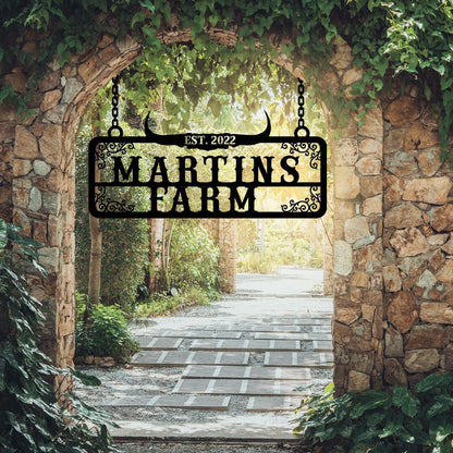 Personalized Metal Farm Name Deer Horn Sign, Custom Farmhouse Gift, Customized Farm Sign, Ranch Metal Sign, Farm Owner Gift, Ranch Entryway