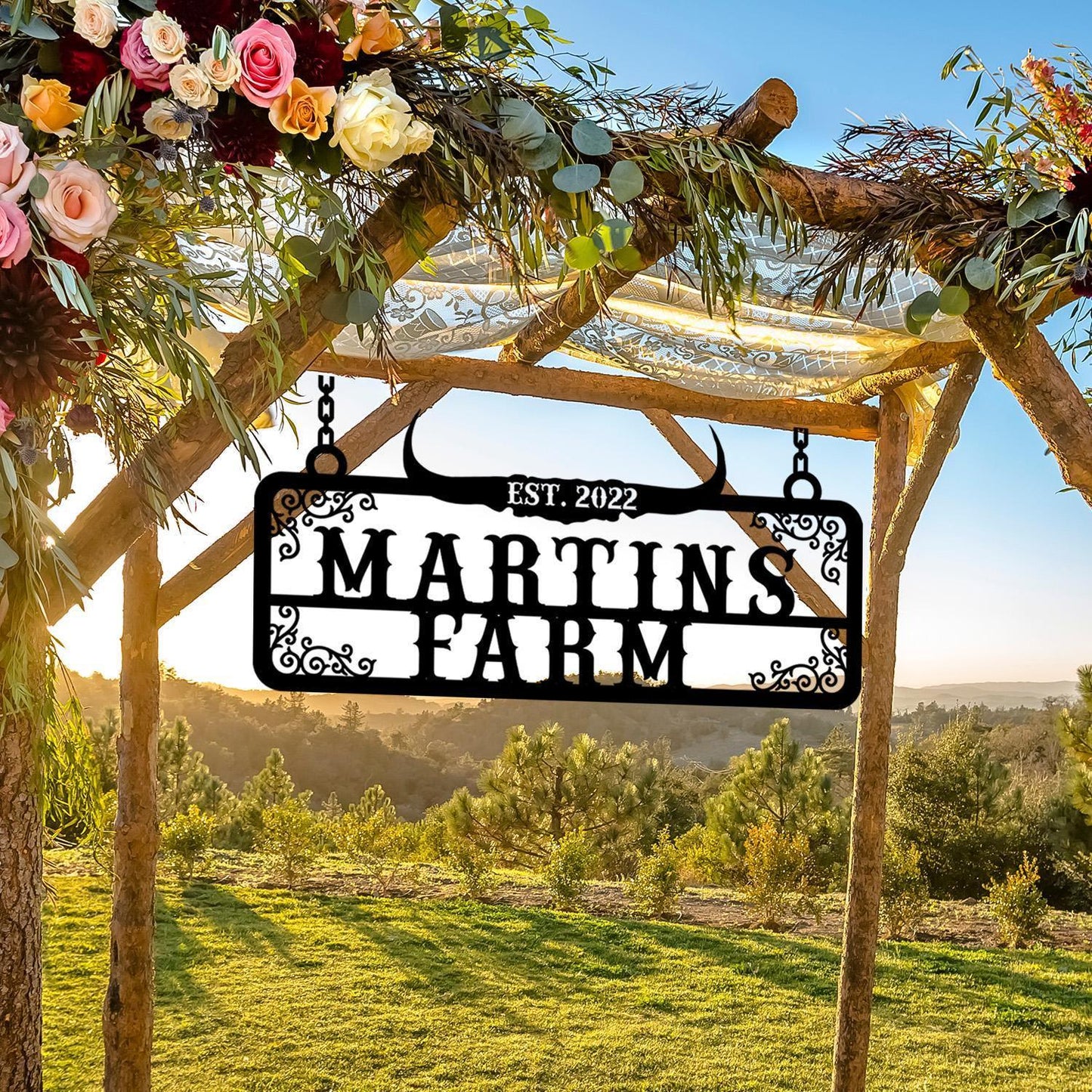 Personalized Metal Farm Name Deer Horn Sign, Custom Farmhouse Gift, Customized Farm Sign, Ranch Metal Sign, Farm Owner Gift, Ranch Entryway