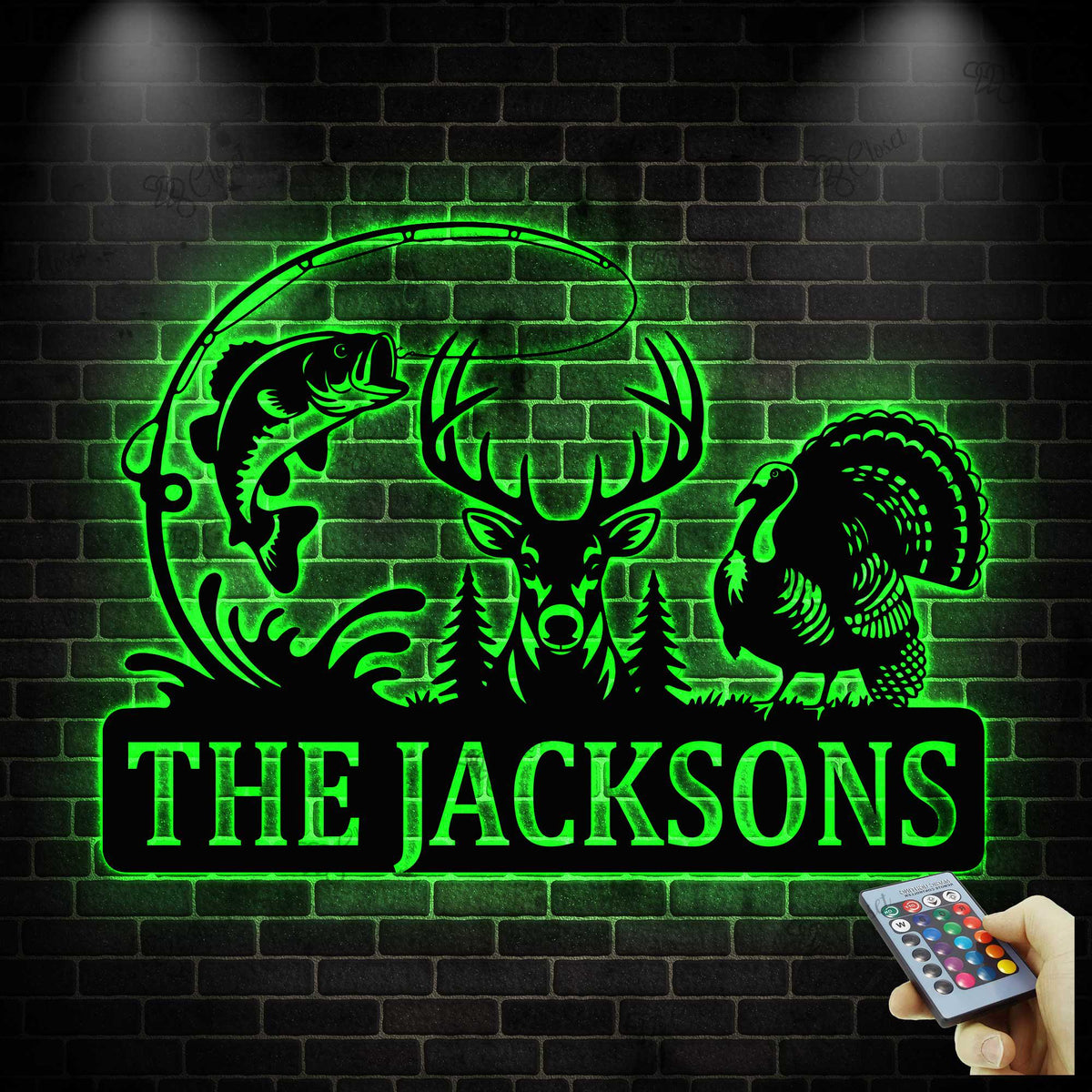 Personalized Hunter Name Sign with LED light, Deer Turkey And Bass Fishing Sign, Deer Hunting Fishing Metal Wall Art, Gift for Dad
