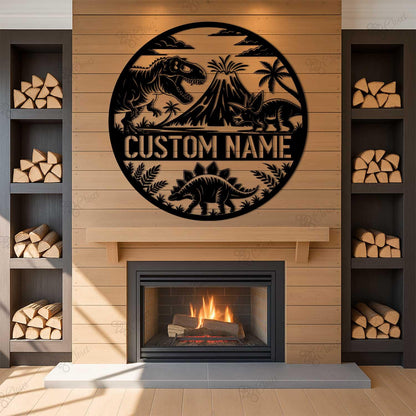 Custom Dinosaur Metal Wall Art LED Light, Personalized Dino Name Sign,Dinosaur Decor,Dinosaur Room Decor for Boys, Christmas Birthday Gift