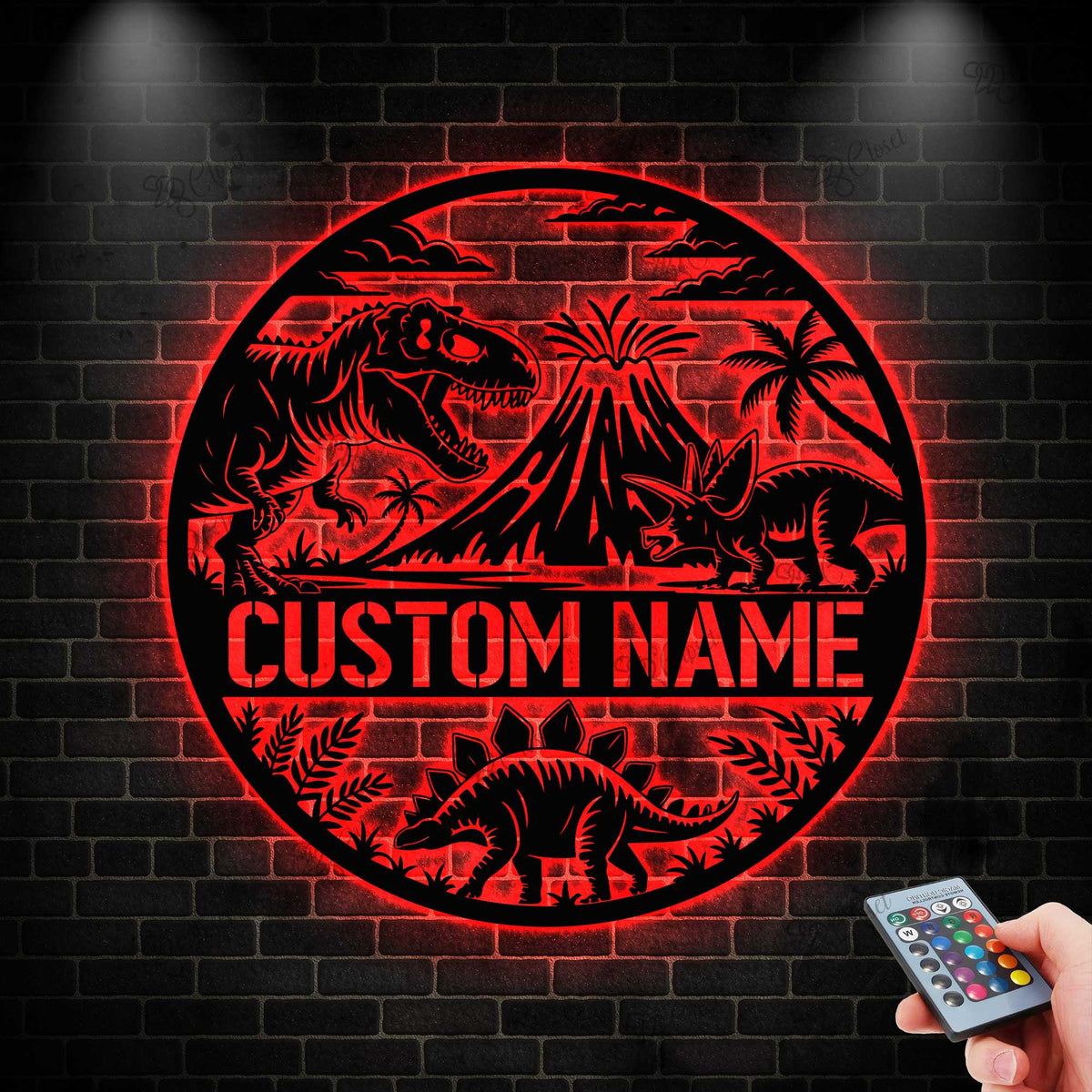 Custom Dinosaur Metal Wall Art LED Light, Personalized Dino Name Sign,Dinosaur Decor,Dinosaur Room Decor for Boys, Christmas Birthday Gift